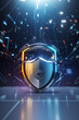 The holographic shield radiates strength, highlighting the necessity of digital security in protecting individuals, organizations, and nations from the ever-evolving landscape of digital threats