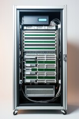 Poster - Front mid shot of a server rack on white background.