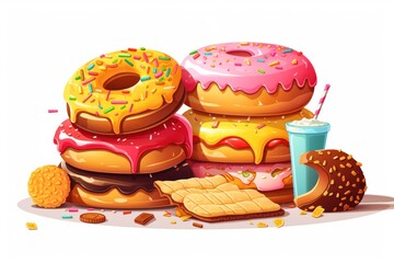 Sticker - Assorted Donuts with Drink and Cookies