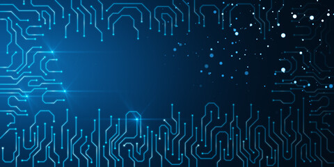 Poster - Creative digital blue circuit background. Technology, chip and innovation concept. 3D Rendering.
