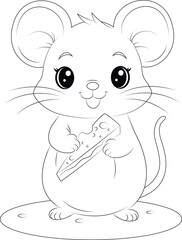 Wall Mural - Coloring page a tiny mouse nibbling on cheese