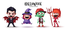 Halloween Characters Set Vector Design. Halloween Character Collection Like Vampire, Witch, Zombie And Demon Trick Or Treat Party Costume Elements. Vector Illustration Horror Characters Collection.
