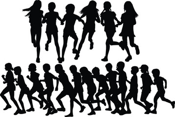 Poster - Group of people running, conceptual silhouettes.	