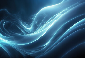 Wall Mural - Glowing wave smoke veil blue neon light curve dark