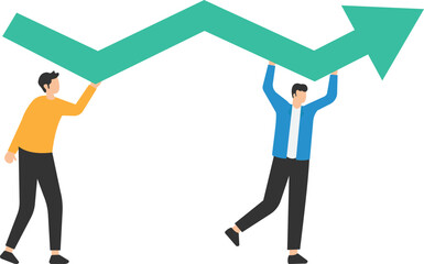 Wall Mural - Team success and improvement, sharing the same business goal and direction, Support and partnership for career growth, Teamwork help carry big growth, Rising up the arrow graph

