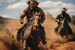 Cowboy and his horse racing across an open plain, a sense of freedom in their stride, Generative AI
