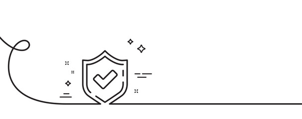 Poster - check mark line icon. continuous one line with curl. accepted or approve sign. tick shield symbol. c