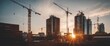 © LoLArt - Construction site with multi-storey buildings and cranes at sunset for construction industry and urban development concept