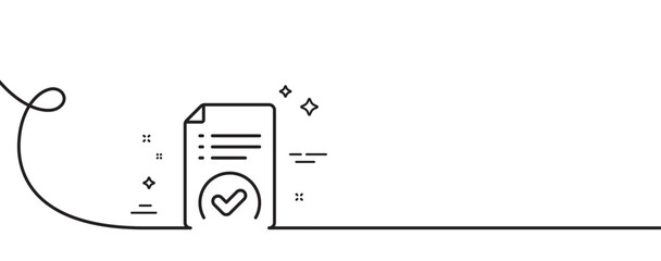 Poster - approved document line icon. continuous one line with curl. accepted file sign. verification symbol.