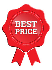 Wall Mural - Best price red badge with ribbon vector EPS10 on white background