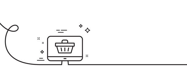 Aufkleber - online shopping cart line icon. continuous one line with curl. monitor sign. supermarket basket symb