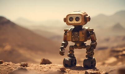 Wall Mural - explorer robot on outer space planet, generative ai