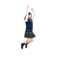 Poster - ジャンプする制服を着た女子学生　背景透過切り抜きPNG
