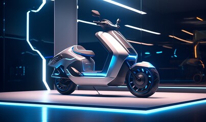 electric motorbikes on showcase, ai generative