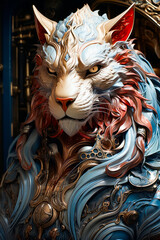 Poster - Close up of statue of lion's head.