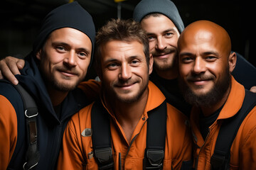 Sticker - Group of men standing next to each other wearing orange shirts.