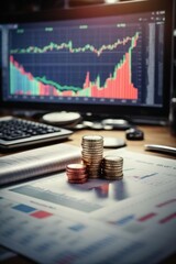 coins and graph on the table