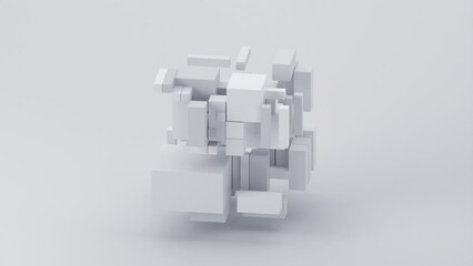 Poster - Abstract 3d animation, white geometric composition with moving shapes, 4k seamless looped video