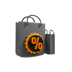Poster - Online shopping discount icon concept. 3d rendering shopping bag with discount badge icon