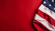 Amercian Flag Isolated On Red Background Copy Spacing Banner. Veterans Day, Memorial Day, Independence Day, Patriot Day
