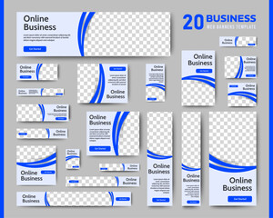 Canvas Print - professional business web ad banner template with photo place. modern layout white background and bl