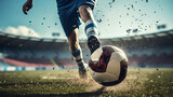 Fototapeta Fototapety sport - Photo of football player kicking the ball