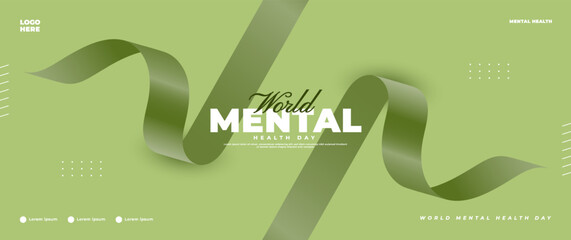 Wall Mural - world mental health day banner design with green ribbon elements