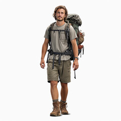 Wall Mural - Portrait of male backpacker, isolated on white, transparent background