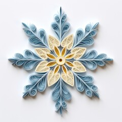 Aufkleber - a paper snowflake made of blue and yellow paper. digital art. paper quilling. christmas ornament.