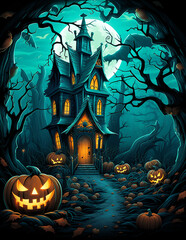 Wall Mural - Spooky halloween house, creepy halloween mansion