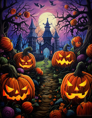 Wall Mural - Spooky halloween house, creepy halloween mansion