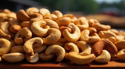 Canvas Print - Tasty cashew nuts as background. Generative Ai.