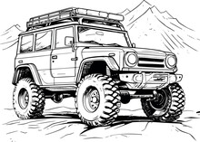 Hand-drawn Vector Illustration Of A Black And White Off-road Car, Showcasing A Classic And Adventurous Style. Generative AI