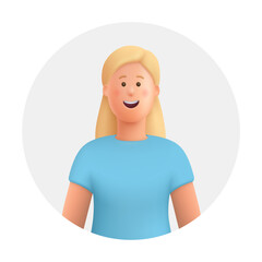 Young smiling woman with blond hair avatar. 3d vector people character illustration. Cartoon minimal style.