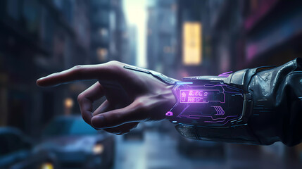 Futuristic Cybernetic Robotic Hand in Cyberpunk Style