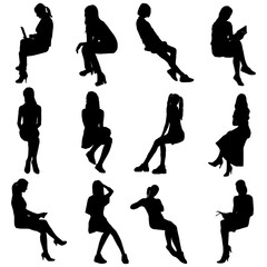 Wall Mural - silhouettes sets of girl sitting vector