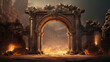 © Oleksandr - Ancient stone arches of classical architecture with flames.ai generative