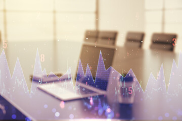Aufkleber - Double exposure of abstract creative statistics data hologram on laptop background, statistics and analytics concept