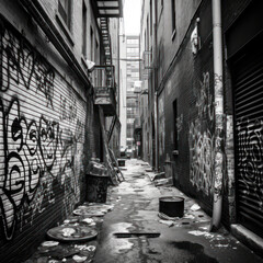 Poster - A high-contrast shot of a narrow and dark alley
