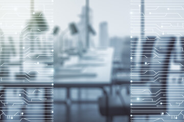 Aufkleber - Abstract virtual microscheme illustration on a modern furnished office background. Big data and database concept. Multiexposure