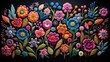 Textile woven flowers. Latin Hispanic Mexican fabric. Traditional folklore concept.