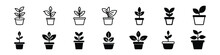 Flowerpot Flat Icon. Pictogram For Web. Line Stroke. Plant Pot Line Outline Icon, Potted Plant Icon. With Outline, Glyph, And Filled Outline Styles, Plant In Pot Simple Line Vector Icon. Flower Pot