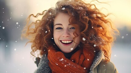 Wall Mural - Woman laughing in winter outdoor