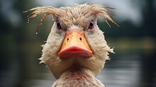  A Close Up Of A Duck's Head With Water In The Background.  Generative Ai