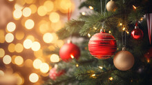 Christmas Decorations Adorning A Beautiful Christmas Tree Background