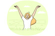 © Dzianis Vasilyeu - Overjoyed young woman in field feeling joyful and optimistic. Smiling girl relax in summer meadow enjoy mental health and optimism. Vector illustration.