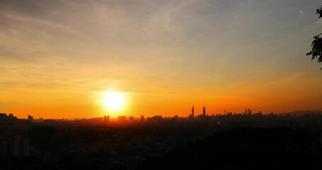 Sticker - Timelapse video of the kuala lumpur city during scenic orange sunset, Malaysia