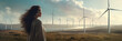 © VICHIZH - Woman nature windmill energy electricity farm worker builder solar propeller turbine power architect wind