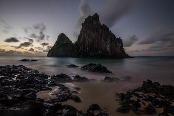 Poster - View of Two Brothers Rock. Cacimba do Padre, Fernando de Noronha, Pernambuco, Brazil.