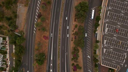 Canvas Print - Aerial top view of long roads with cars in Puerto de la Cruz, Spain